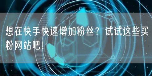 想在快手快速增加粉丝?试试这些买粉网站吧!