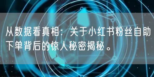 从数据看真相:关于小红书粉丝自助下单背后的惊人秘密揭秘。